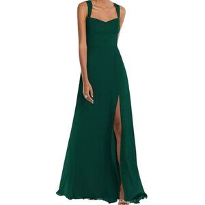 After Six Hunter Green Chiffon Front Slit Sweetheart Maxi Dress Size 10R NWT